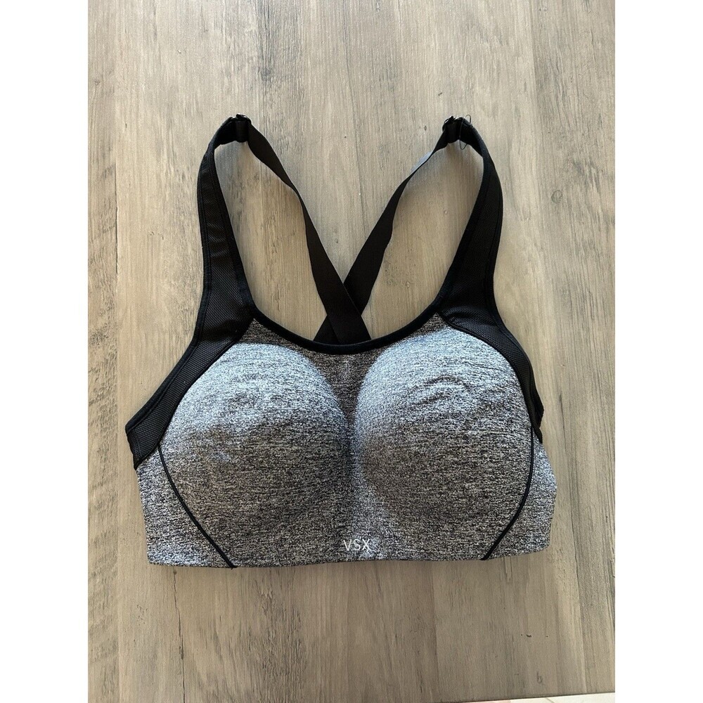 VSX SPORT Heathered Grey Black Standout Push-Up Sports Bra Active Gym Size 34D